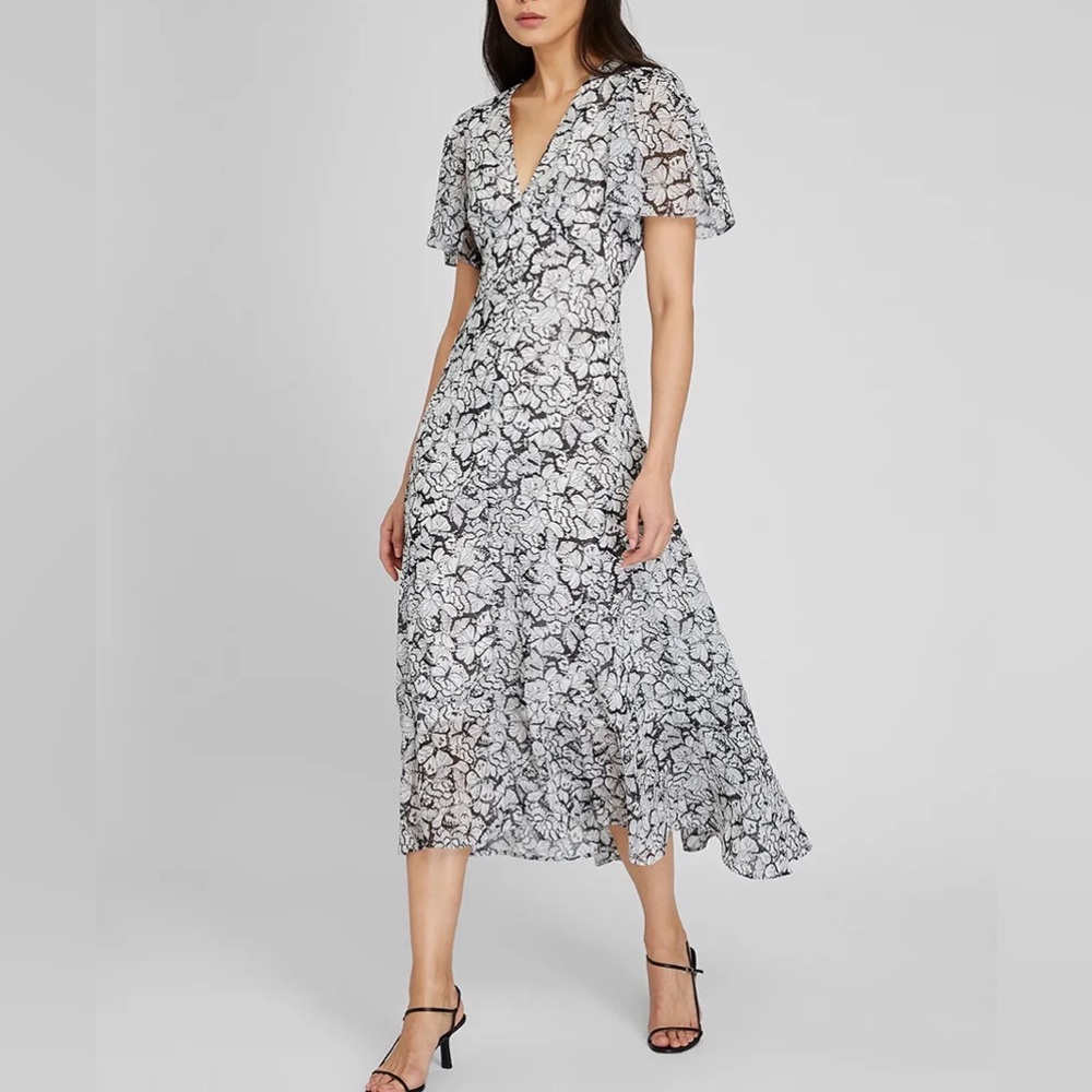 Club Monaco Black and White Flutter Sleeve Dress